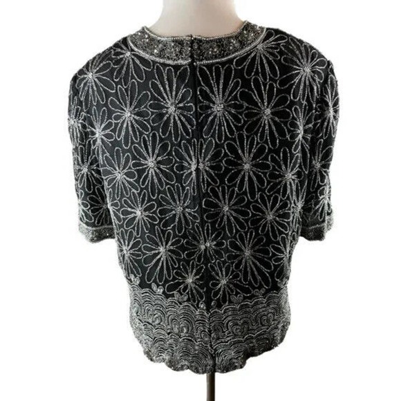 *Flawed* Vintage Laurence Kazar Silk Beaded Embellished Top Black Plus Size 3X - Picture 5 of 12